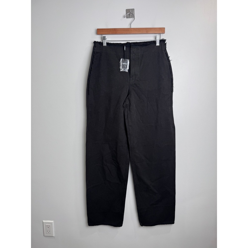 NWT Khy Women Black Raw Edge Canvas Pant Wide Leg High Rise XS